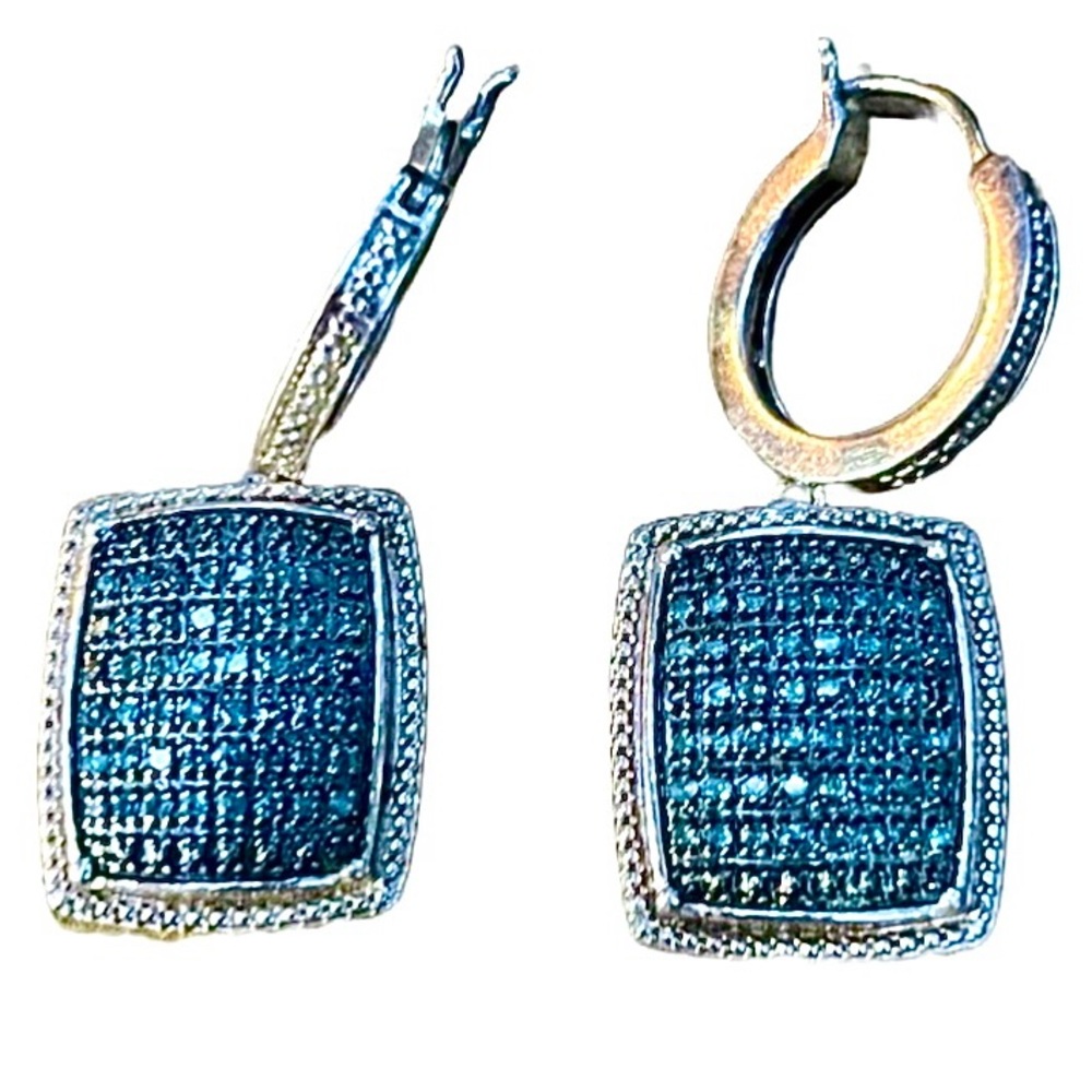 Diamond Blue Pompadour Rhodium over SS. Beautiful earrings - Picture 3 of 7